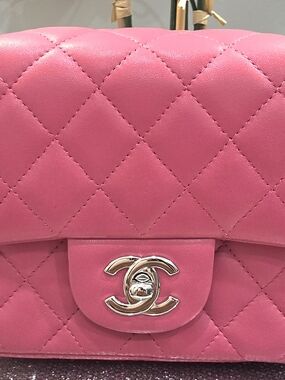 CHANEL Pink Quilted Mini Flap Bag with Gold CC